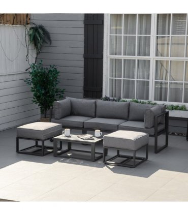 Daybed 6 Piece Sectional Sofa Set, & Coffee Table, Footstool & Cushions, Grey