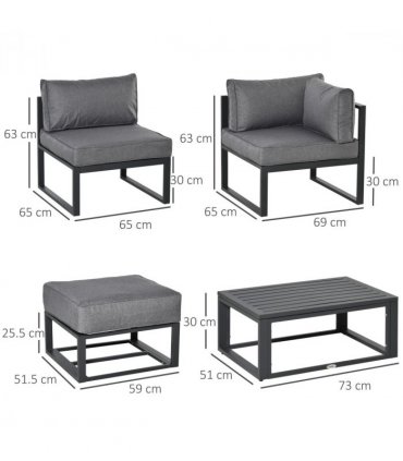 Daybed 6 Piece Sectional Sofa Set, & Coffee Table, Footstool & Cushions, Grey