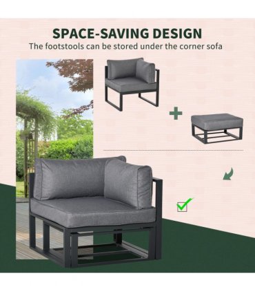 Daybed 6 Piece Sectional Sofa Set, & Coffee Table, Footstool & Cushions, Grey