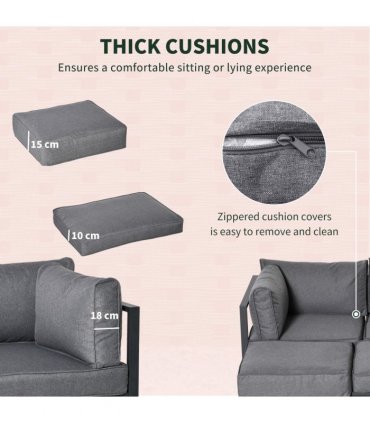 Daybed 6 Piece Sectional Sofa Set, & Coffee Table, Footstool & Cushions, Grey