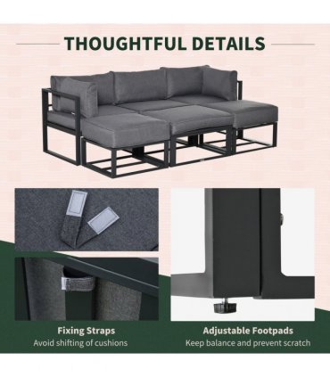 Daybed 6 Piece Sectional Sofa Set, & Coffee Table, Footstool & Cushions, Grey