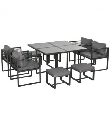 8 Seater Dining Cube Set  Dining Table, 4 Chairs & 4 Footstools & Cushion, Grey