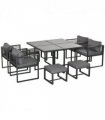 8 Seater Dining Cube Set  Dining Table, 4 Chairs & 4 Footstools & Cushion, Grey