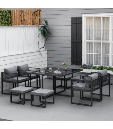8 Seater Dining Cube Set  Dining Table, 4 Chairs & 4 Footstools & Cushion, Grey