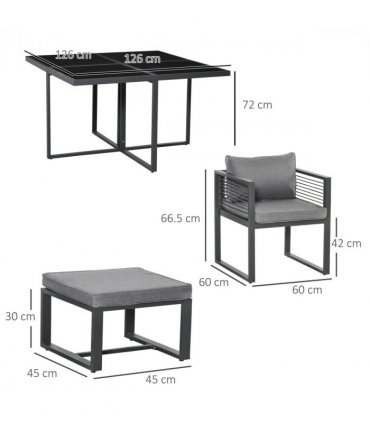 8 Seater Dining Cube Set  Dining Table, 4 Chairs & 4 Footstools & Cushion, Grey