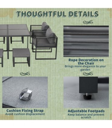 8 Seater Dining Cube Set  Dining Table, 4 Chairs & 4 Footstools & Cushion, Grey
