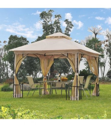 Metal Gazebo With Sides Beige  3m x 3m Waterproof Gazebo