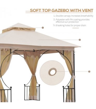 Metal Gazebo With Sides Beige  3m x 3m Waterproof Gazebo