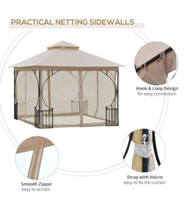 Metal Gazebo With Sides Beige  3m x 3m Waterproof Gazebo