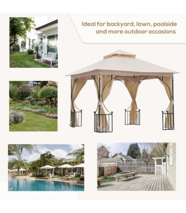 Metal Gazebo With Sides Beige  3m x 3m Waterproof Gazebo