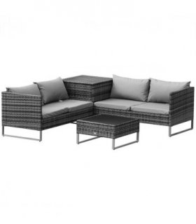 4-Piece PE Rattan Outdoor Garden Furniture Set Mixed Grey