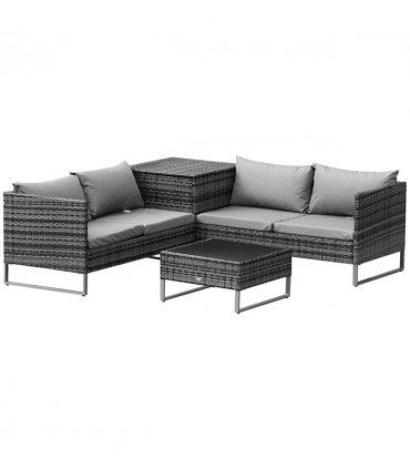 4-Piece PE Rattan Outdoor Garden Furniture Set Mixed Grey