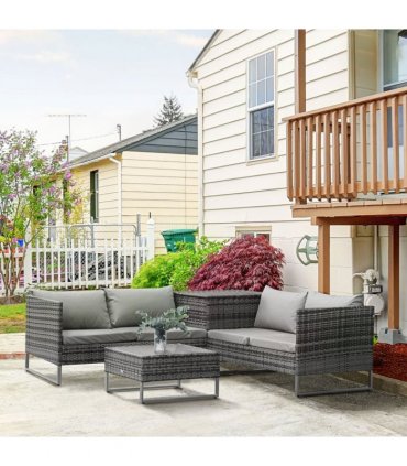4-Piece PE Rattan Outdoor Garden Furniture Set Mixed Grey