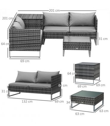 4-Piece PE Rattan Outdoor Garden Furniture Set Mixed Grey
