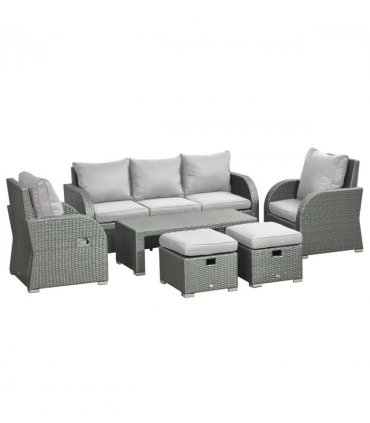 7-Seater Outdoor Garden Rattan Furniture Set w/ Recliners Grey