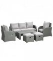7-Seater Outdoor Garden Rattan Furniture Set w/ Recliners Grey