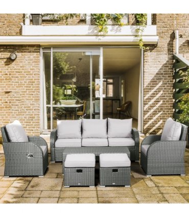 7-Seater Outdoor Garden Rattan Furniture Set w/ Recliners Grey