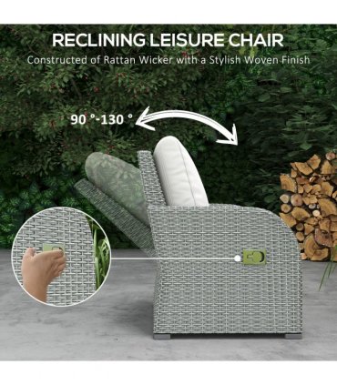 7-Seater Outdoor Garden Rattan Furniture Set w/ Recliners Grey