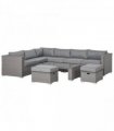 6 PCs PE Rattan Wicker Corner Sofa Set Coffee Table Footstool w/ Cushion - Grey