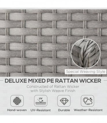 6 PCs PE Rattan Wicker Corner Sofa Set Coffee Table Footstool w/ Cushion - Grey