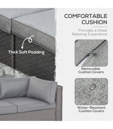 6 PCs PE Rattan Wicker Corner Sofa Set Coffee Table Footstool w/ Cushion - Grey