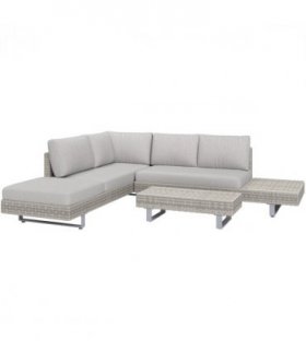 3pc Rattan Sofa Set Lounge Furniture Tea Table, Side Table & Cushioned Grey