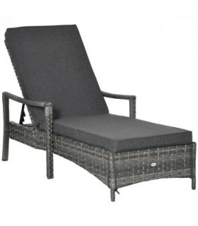 Rattan Single Sun Lounger Reclining Chair 4 Adjustable Backrest & Cushion Grey
