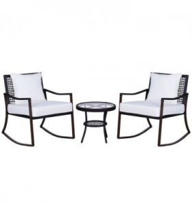 3 PCS Rocking Chair Bistro Set-Brown/Cream White