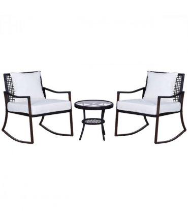 3 PCS Rocking Chair Bistro Set-Brown/Cream White