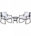 3 PCS Rocking Chair Bistro Set-Brown/Cream White