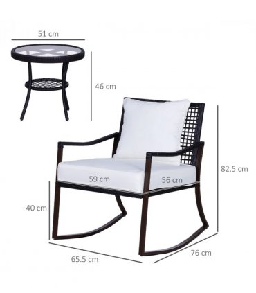 3 PCS Rocking Chair Bistro Set-Brown/Cream White