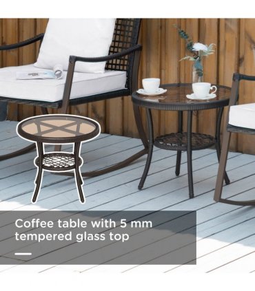 3 PCS Rocking Chair Bistro Set-Brown/Cream White