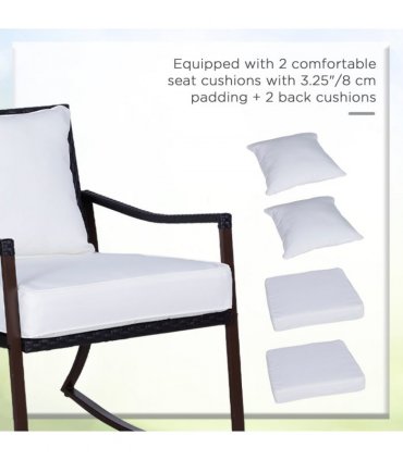 3 PCS Rocking Chair Bistro Set-Brown/Cream White