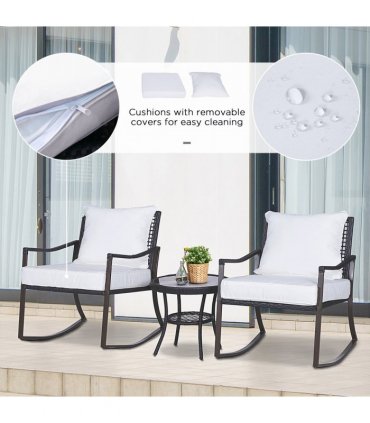 3 PCS Rocking Chair Bistro Set-Brown/Cream White