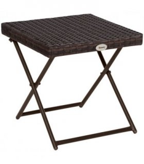Folding Square Rattan Coffee Table Bistro Balcony Garden Steel Outdoor