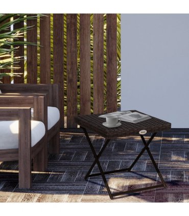Folding Square Rattan Coffee Table Bistro Balcony Garden Steel Outdoor