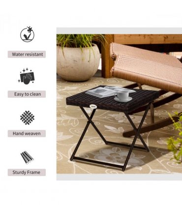 Folding Square Rattan Coffee Table Bistro Balcony Garden Steel Outdoor