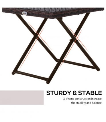 Folding Square Rattan Coffee Table Bistro Balcony Garden Steel Outdoor