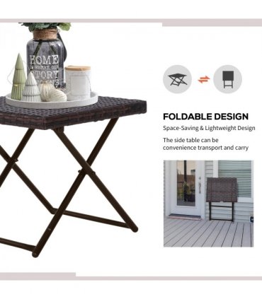 Folding Square Rattan Coffee Table Bistro Balcony Garden Steel Outdoor