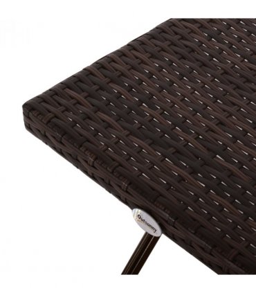 Folding Square Rattan Coffee Table Bistro Balcony Garden Steel Outdoor