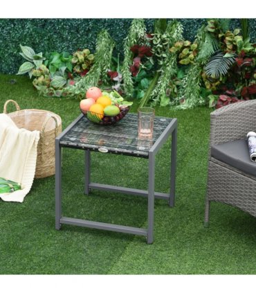Rattan End Table Side Coffee Desk Outdoor Patio Garden Furniture