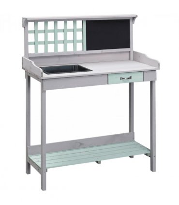 Outdoor Wooden Potting Table Bench Workstation Planting Shelves