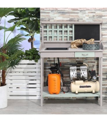 Outdoor Wooden Potting Table Bench Workstation Planting Shelves