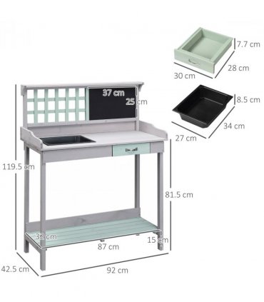 Outdoor Wooden Potting Table Bench Workstation Planting Shelves