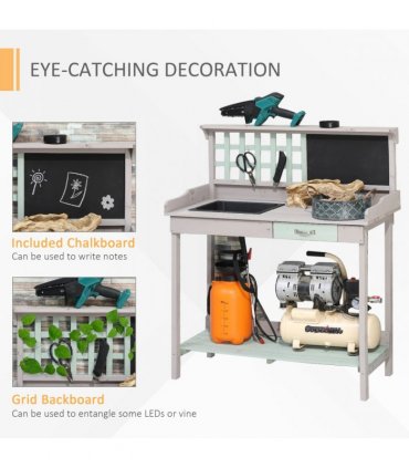Outdoor Wooden Potting Table Bench Workstation Planting Shelves