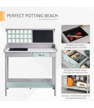 Outdoor Wooden Potting Table Bench Workstation Planting Shelves