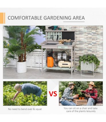 Outdoor Wooden Potting Table Bench Workstation Planting Shelves