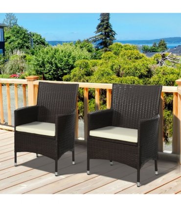 2 PC Rattan Chairs Set-Dark Coffee