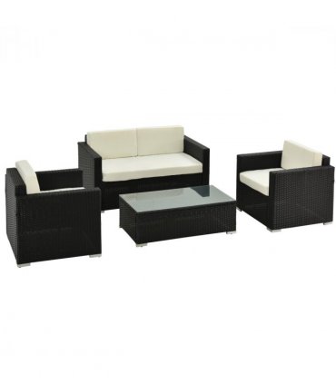 4 Pieces Rattan Sofa Set, Steel-Black