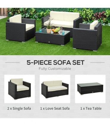 4 Pieces Rattan Sofa Set, Steel-Black